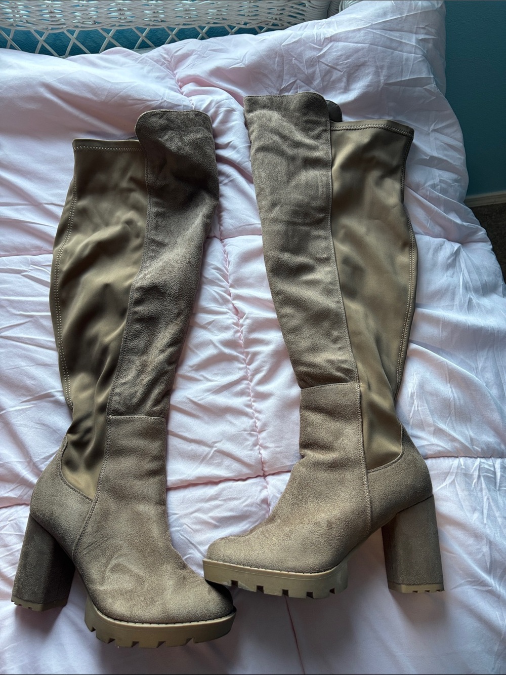 DIVA Lounge Taupe Over-the-Knee Chunky Heel Boots